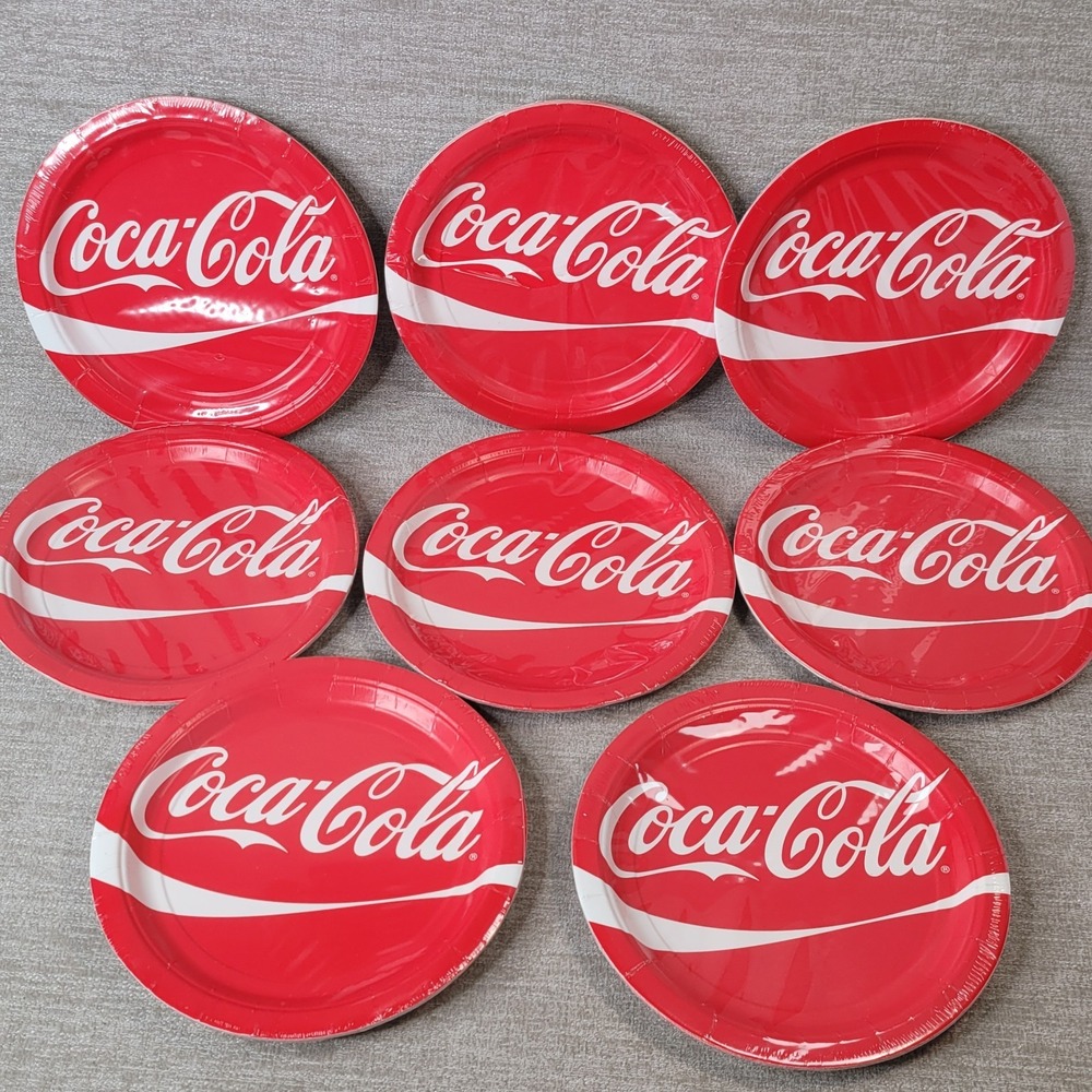 Vintage Coca Cola Logo 8 3/4" Paper Plates SEALED Set of 8 Made in USA - Picture 4 of 9
